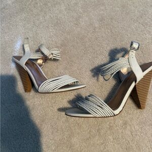 BCBGeneration Cream Braided Strap Block Heel Sandals